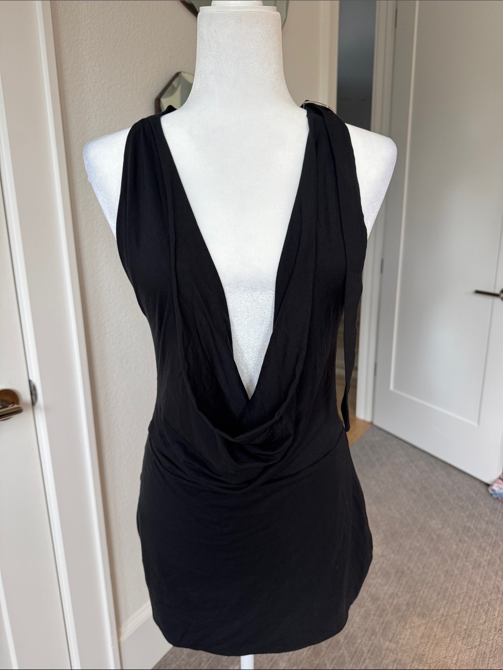 Edikted Black Backless Draped Cowl Mini Dress